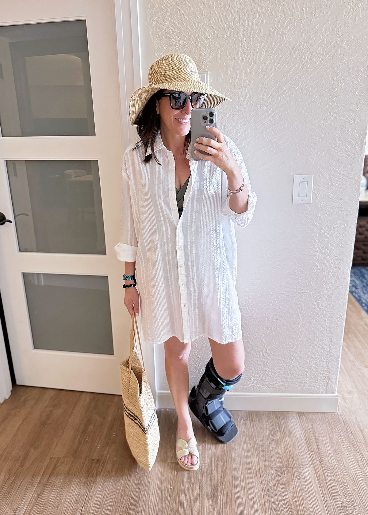 Sea Level Shirtdress Coverup + Eric Javits Straw Hat