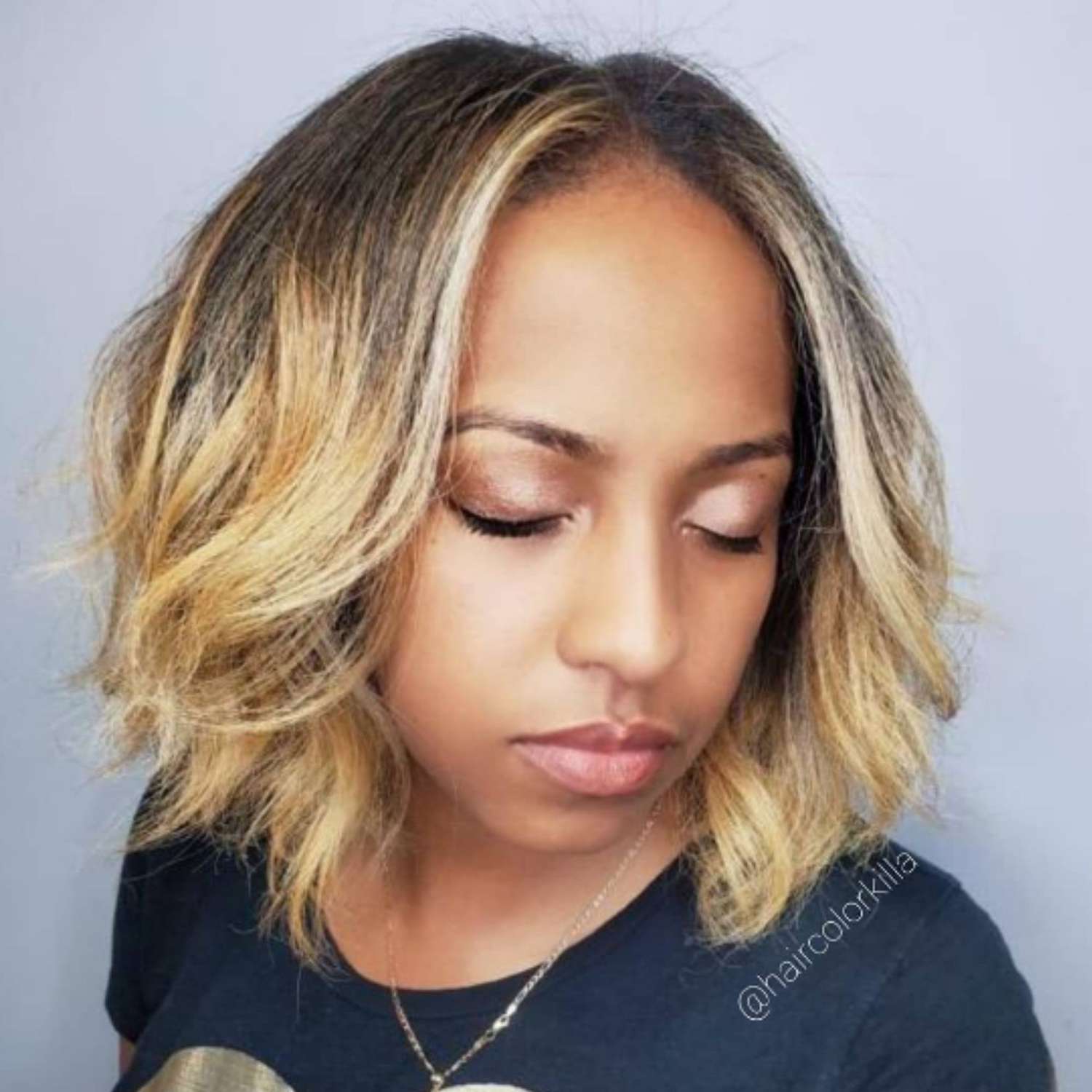 Two-toned balayage on a short haircut.