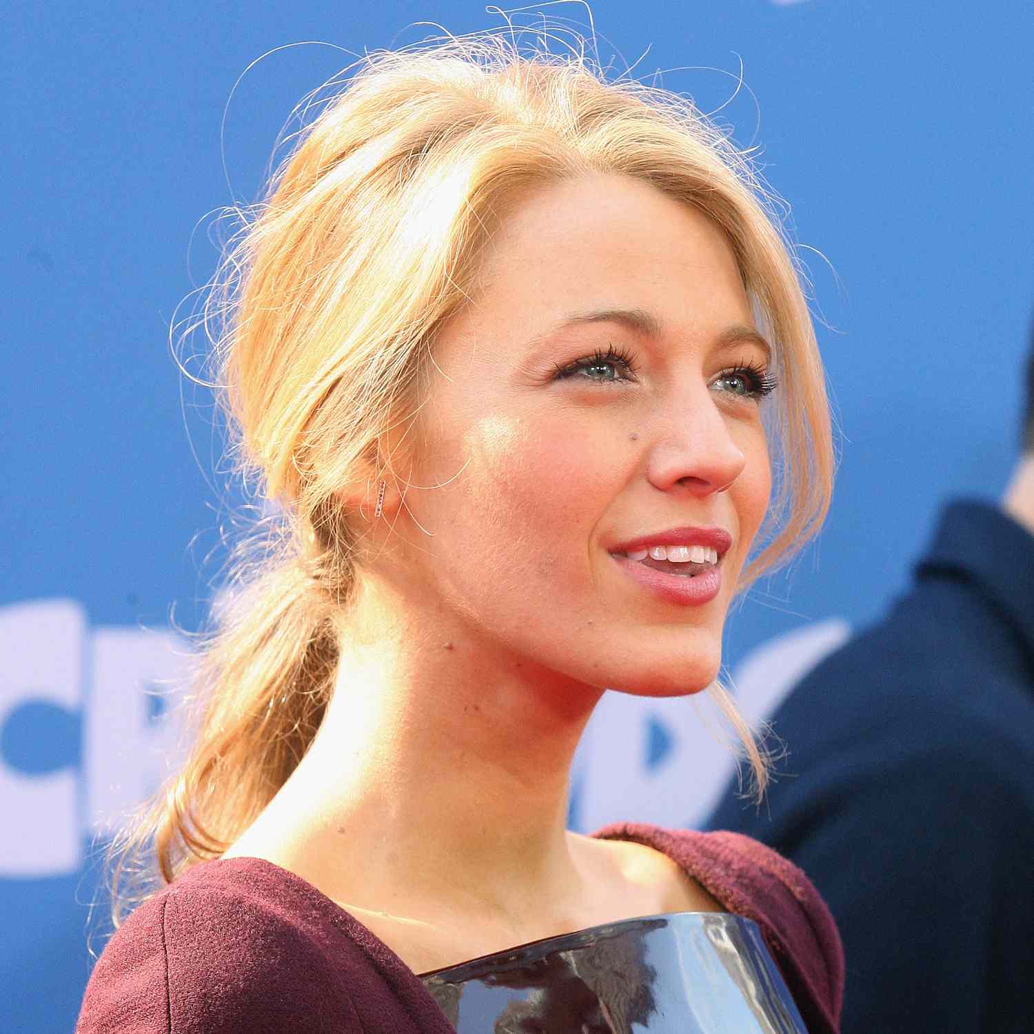 Blake Lively wears a volumized low ponytail to a film premiere